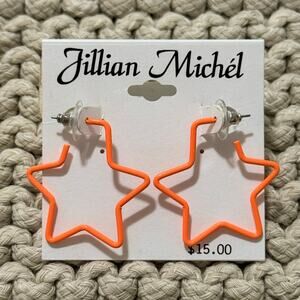 New Jillian Michel Open Frame Star Earrings in Neon Orange